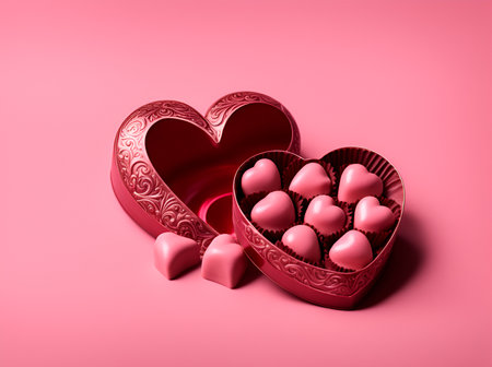 Heart shaped candies on pink background. Valentine's day concept.IA generativaの素材