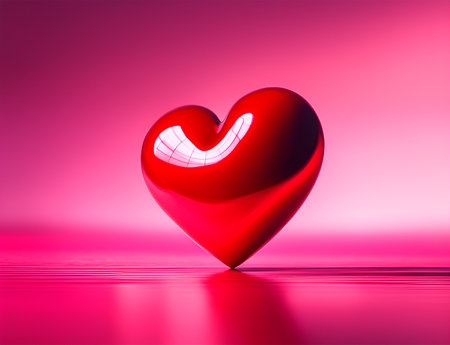 Red heart on a pink background. Valentine's Day. 3D rendering.IA generativaの素材