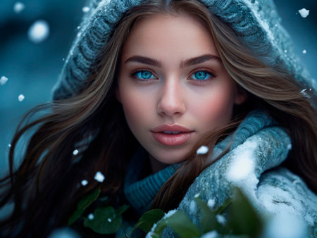 Beautiful young woman in winter clothes. Beauty, fashion. Winter fashion.の素材