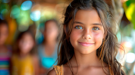 Portrait of a beautiful little girl with long hair and blue eyesの素材