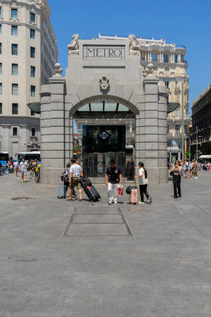 Tourists visit the Puerta del Sol in Barcelona, Spainのeditorial素材