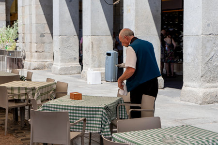 Old man is having breakfast in a restaurant in Istanbul.のeditorial素材