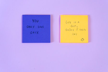 Sticky note on the purple background. You only live once.
