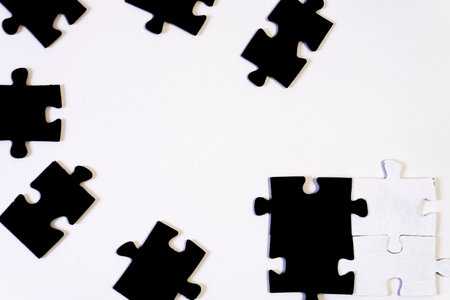 Jigsaw puzzle pieces on white background. Business concept. Copy space.の写真素材