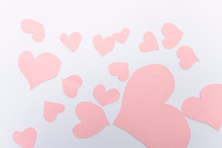 group of pink hearts on a white background. Valentine's Day conceptの写真素材