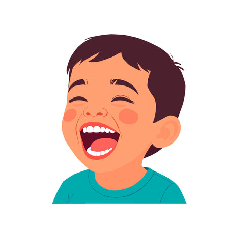 Cute little boy laughing. Smiling child. Vector illustration in cartoon styleの写真素材