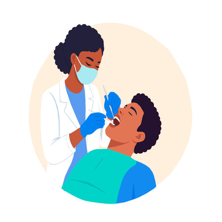Dentist and patient. Vector illustration in a flat style.の写真素材