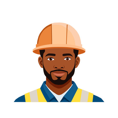 African american builder man cartoon icon. Construction and building theme. Isolated design. Vector illustrationの写真素材