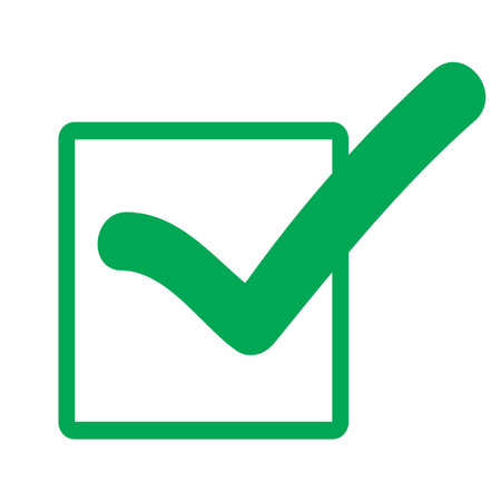 Check mark icon. Green tick mark in a box. Vector illustration.のイラスト素材