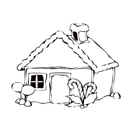 Hand drawn doodle of little house isolated on white background.のイラスト素材