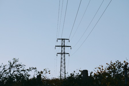 blue sky and electricity towerの写真素材