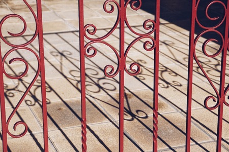 metallic fence in the streetの写真素材