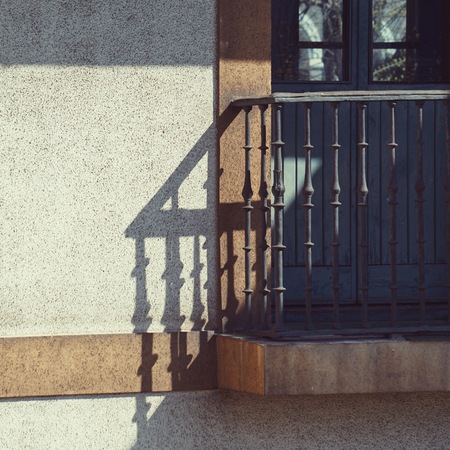window and balcony on the facade building in Bilbao city, Spain.の写真素材