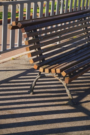wooden bench in the street in the city. Bilbao. Spain.の写真素材