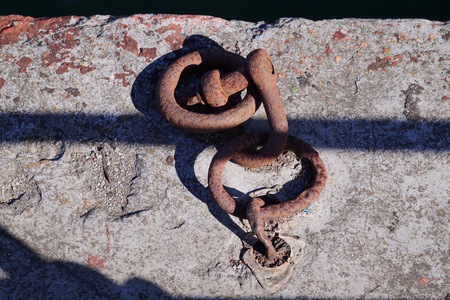 old metal chain on the ground in the streetの写真素材
