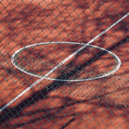 white lines on the soccer field ground in the streetの写真素材