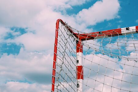 soccer goal net sports equipment in the field in the streetの写真素材