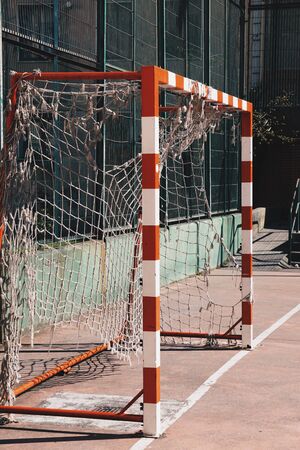 soccer goal net sports equipment in the field in the streetの写真素材