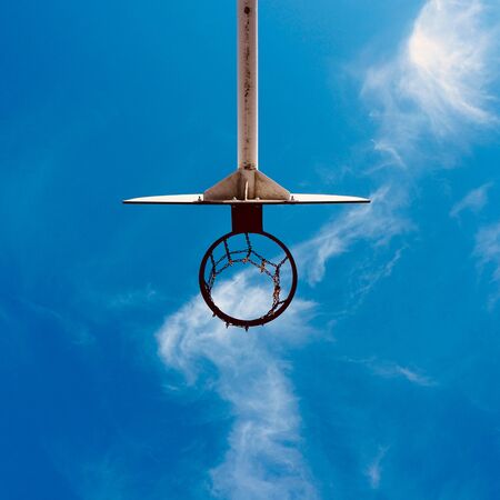 basketball hoop and blue sky in the street