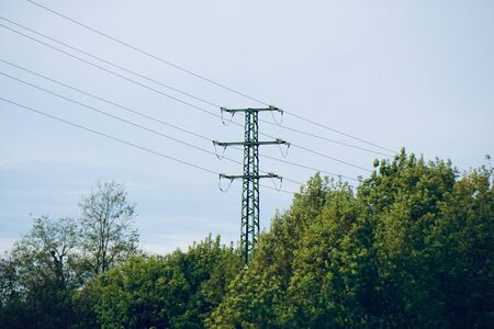 electricity tower and blue sky in the natureの写真素材