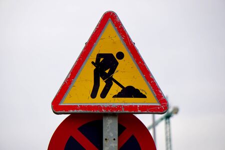 work and reparing traffic signal on the road in Bilbao city Spainの写真素材