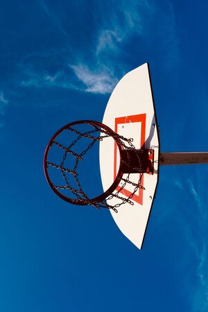 basketball hoop and blue sky on the street, street basket in Bilbao city Spain