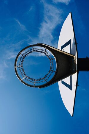 basketball hoop and blue sky on the street, street basket in Bilbao city Spainの写真素材