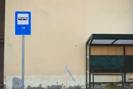 bus stop traffic signal on the street in Bilbao city Spainの写真素材