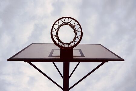sketball hoop and blue sky, street basket in Bilbao city Spain