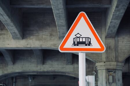 trolley car traffic signal on the street in Bilbao city Spainの写真素材