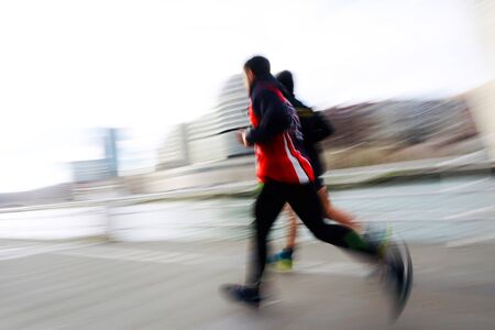 runner on the street doing exercise on the street in Bilbao city Spainの写真素材