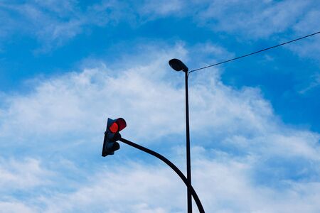 street lights and blue sky