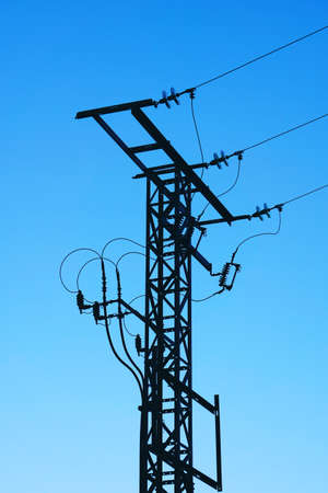 electricity tower and blue sky, high voltageの写真素材
