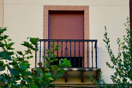 balcony on the facade of the house, architecture in Bilbao city Spainの写真素材