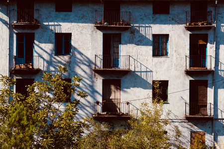 balcony on the facade of the house, architecture in Bilbao city, Spainの写真素材