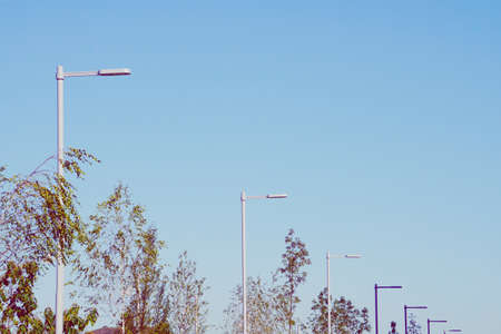 street light and blue sky in Bilbao city Spainの写真素材