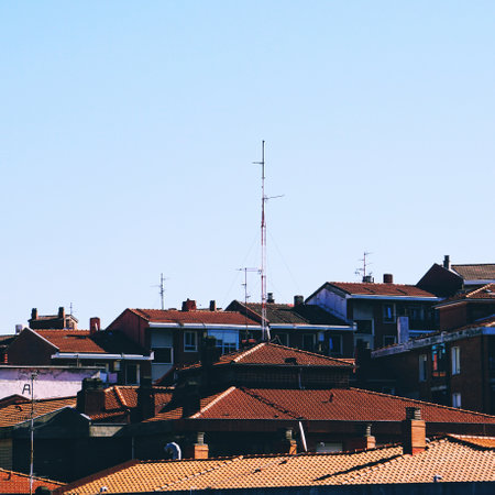 chimney on the rooftop of the buildings, architecture in Bilbao city, Spainの写真素材