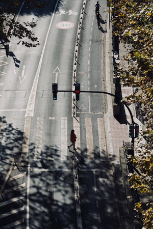 tourist walking on the street visiting Bilbao city, Spainの写真素材