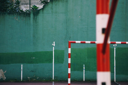 old street soccer goal sport equipmentの写真素材