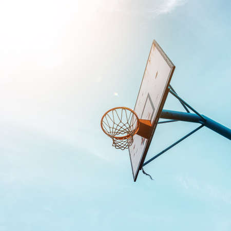 street basketball hoop and blue sky in bilbao city, Spainの写真素材