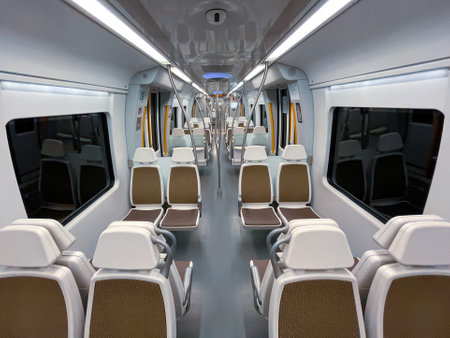 empty seats in the train car, mode of transportationの写真素材