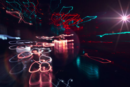 defocused street lights at night in the city