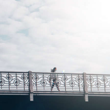 tourist walking on the bridge in Bilbao city, Spain, travel destinations