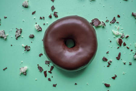 tasty chocolate donut for brunch, unhealthy foodの写真素材