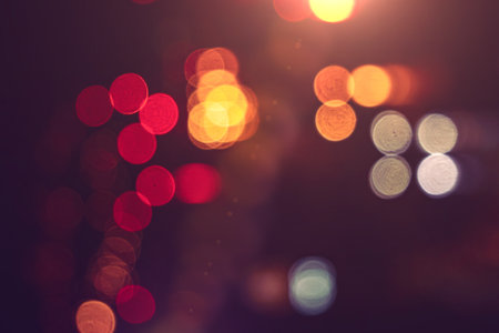 defocused street lights at night on the streetの写真素材