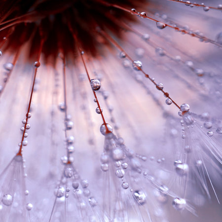 raindrops on the dandelion flower in rainy days in springtimeの写真素材