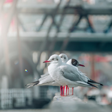 seagulls in the seaport, animal themesの写真素材