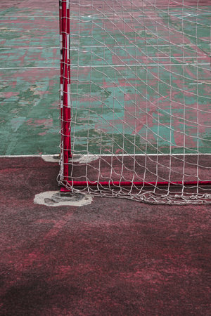 old abandoned street soccer goal sports equipmentの写真素材