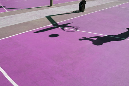<p>shadows on the purple street basket court, purple background</p>の写真素材