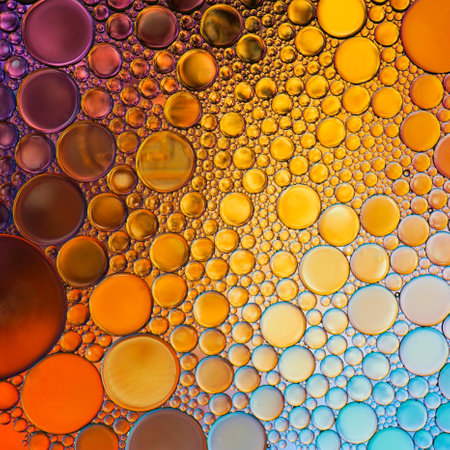 multi colored oil circles on the water, colorful backgroundの写真素材